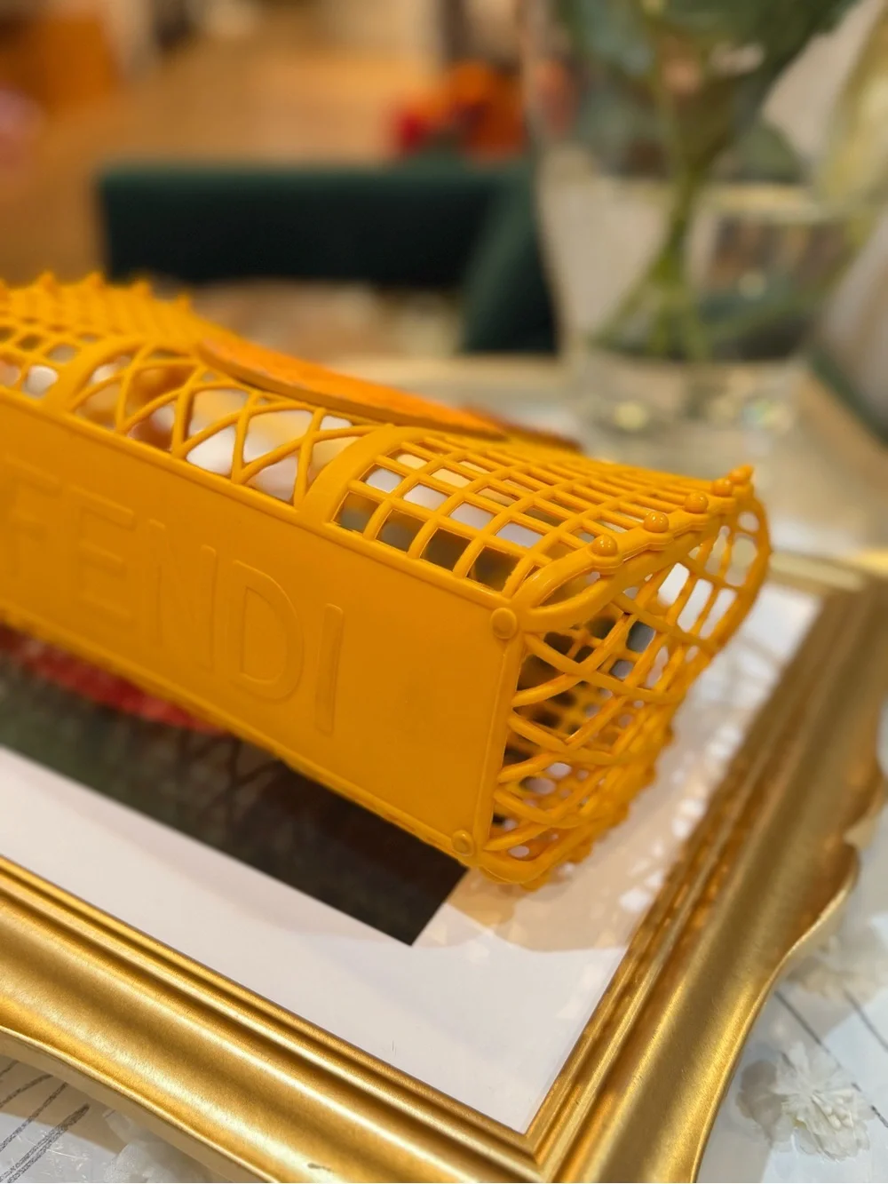 Fendi Yellow-Orange Lattice Logo Tote - Picture 7 of 14